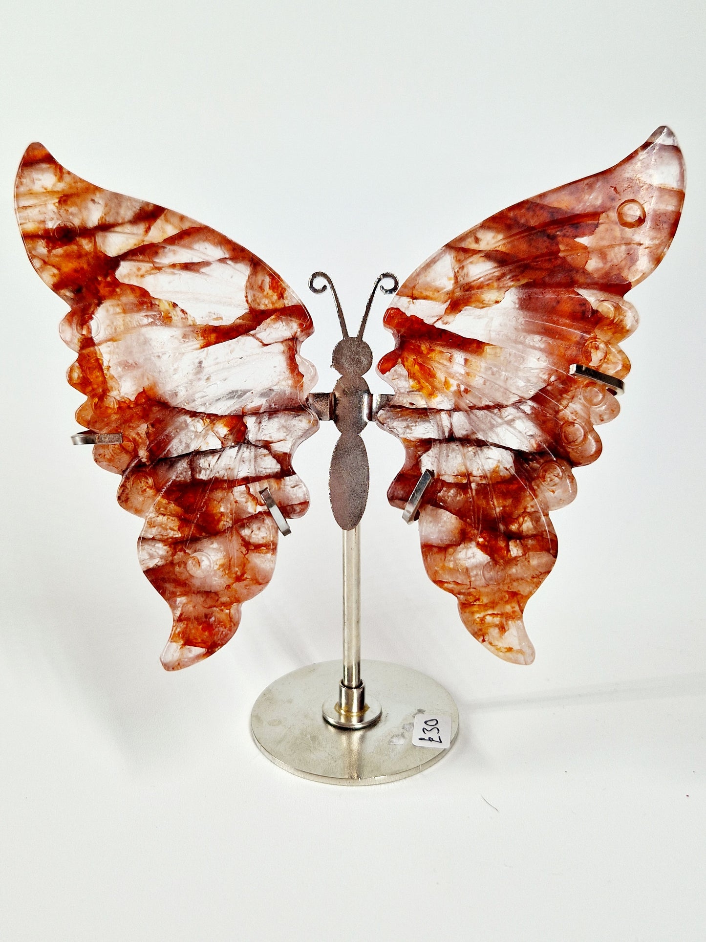Fire Quartz Butterfly Wings on Stand – Hand-Carved Crystal Décor