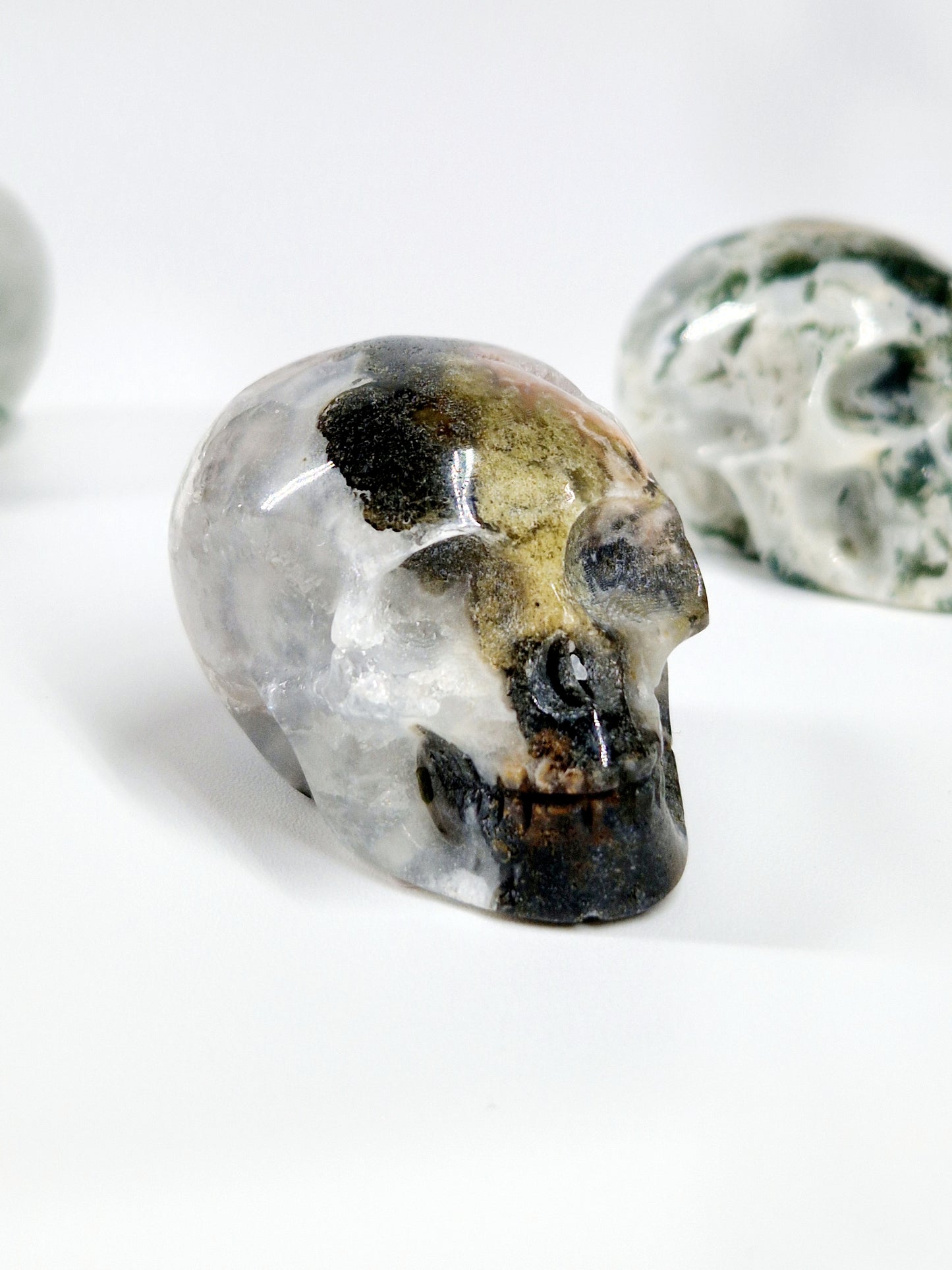 Green Moss Agate Carved Skull – A Unique Blend of Nature and Spiritual Energy