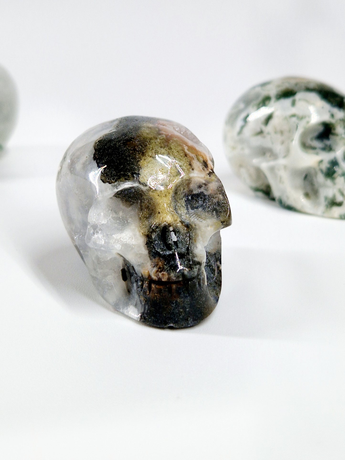 Green Moss Agate Carved Skull – A Unique Blend of Nature and Spiritual Energy