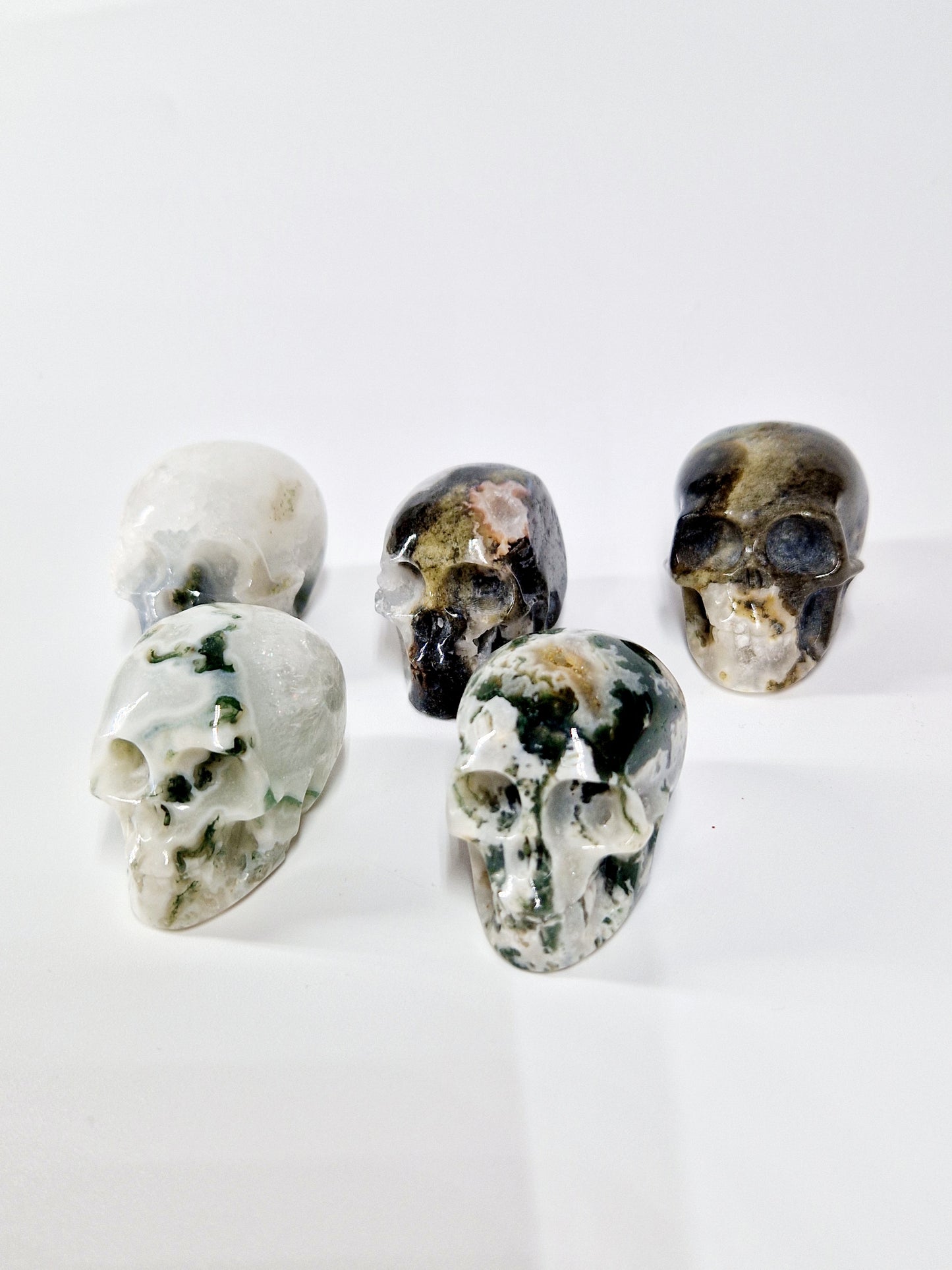 Green Moss Agate Carved Skull – A Unique Blend of Nature and Spiritual Energy