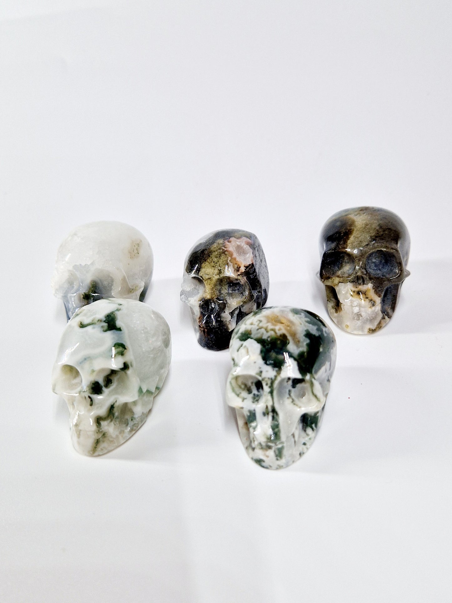 Green Moss Agate Carved Skull – A Unique Blend of Nature and Spiritual Energy