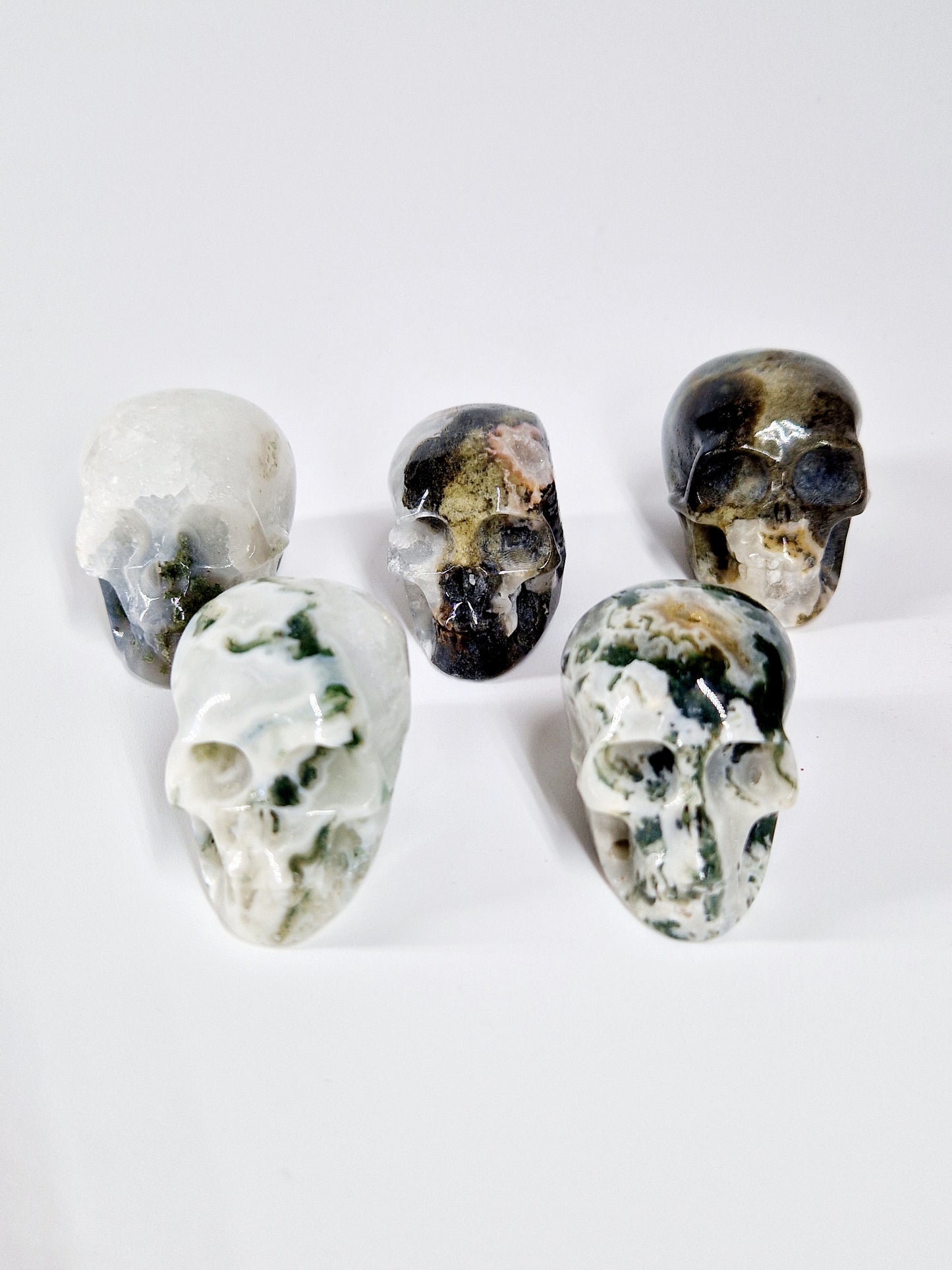 Green Moss Agate Carved Skull – A Unique Blend of Nature and Spiritual Energy