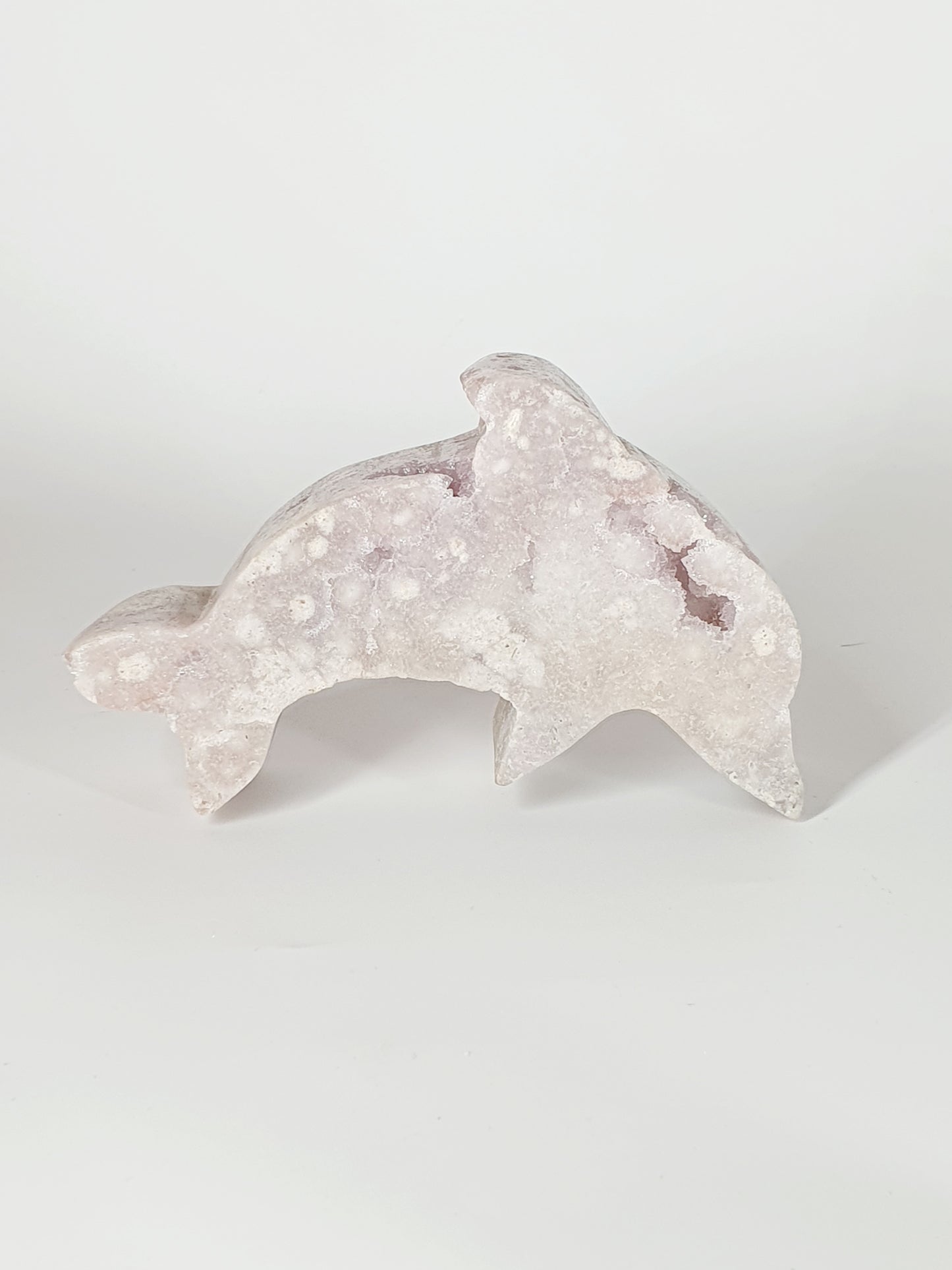 Hand-Carved Pink Amethyst with Crystal Heart - Enchanted Dolphin of Love