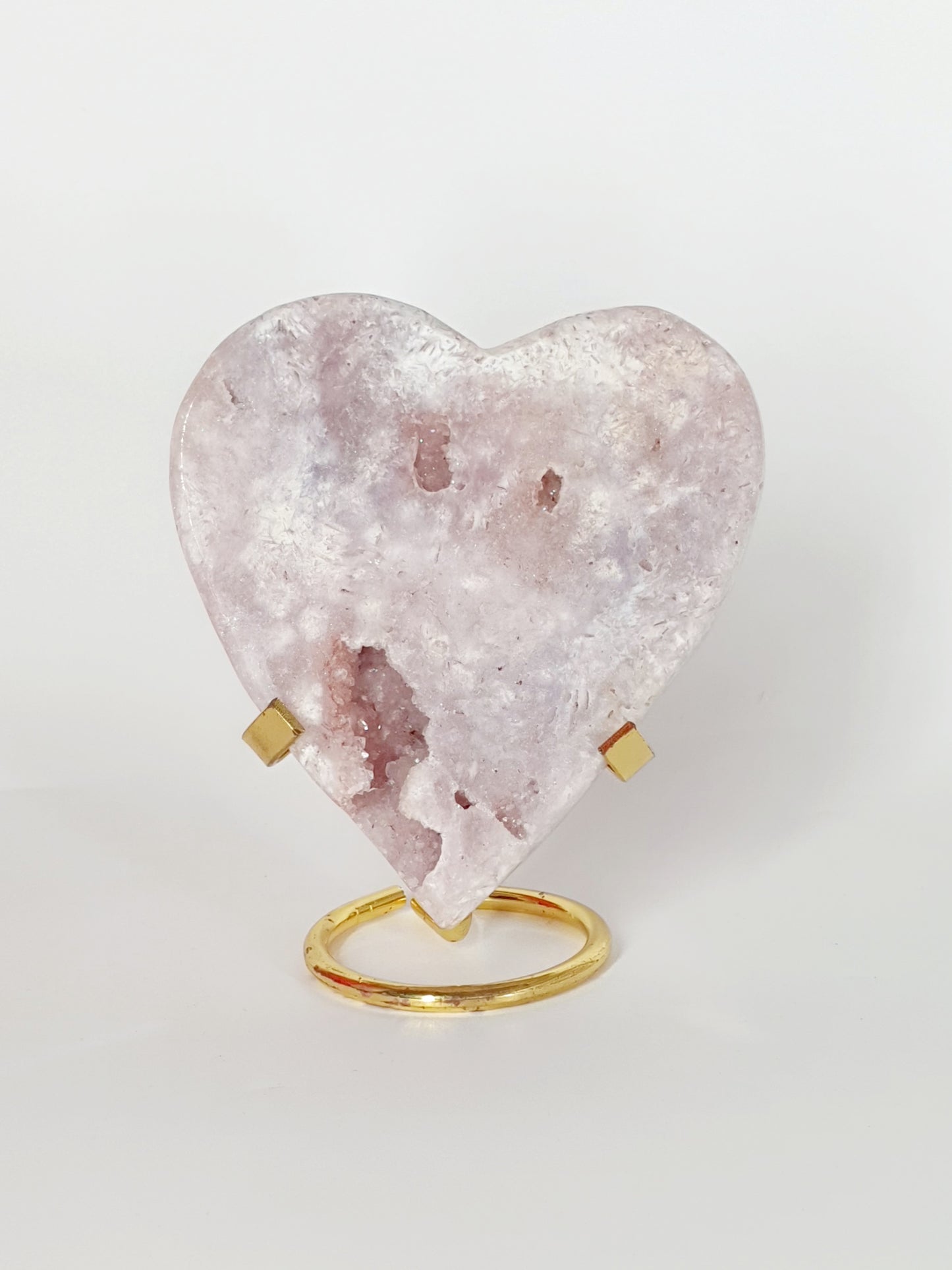 Large Hand-Carved Pink Amethyst Heart On Stand