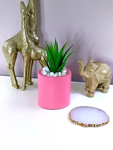 Handmade Pink Painted Concrete Pot - Modern Home Décor