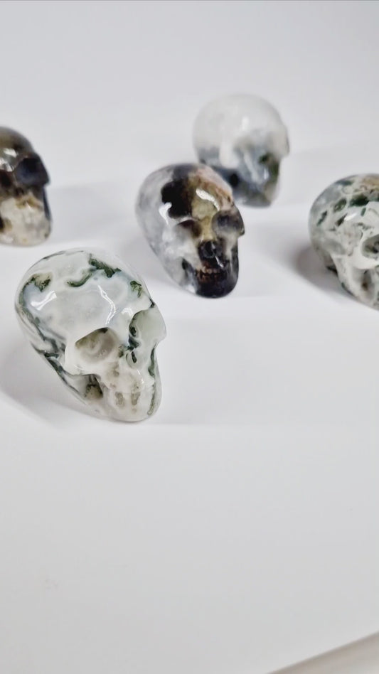 Green Moss Agate Carved Skull – A Unique Blend of Nature and Spiritual Energy