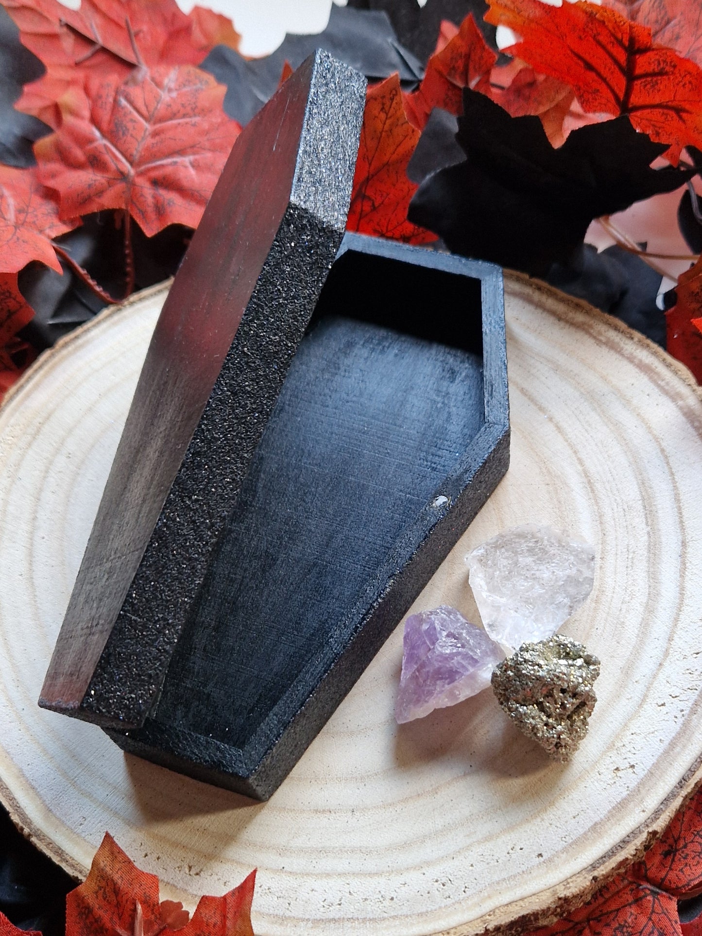 Hand-Painted Black Wooden Coffin Box - Halloween & Gothic Decor/Spellwork Box