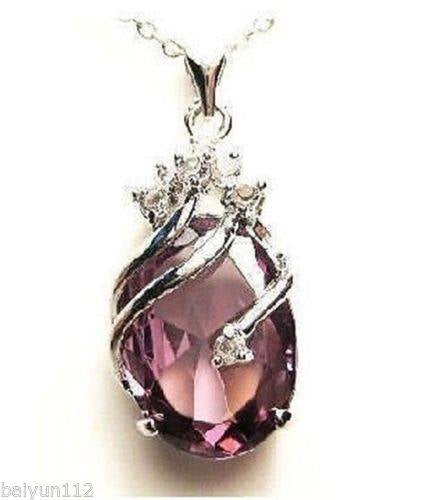 Elegant Silver-Plated Necklace with Amethyst-Coloured Stone Pendant