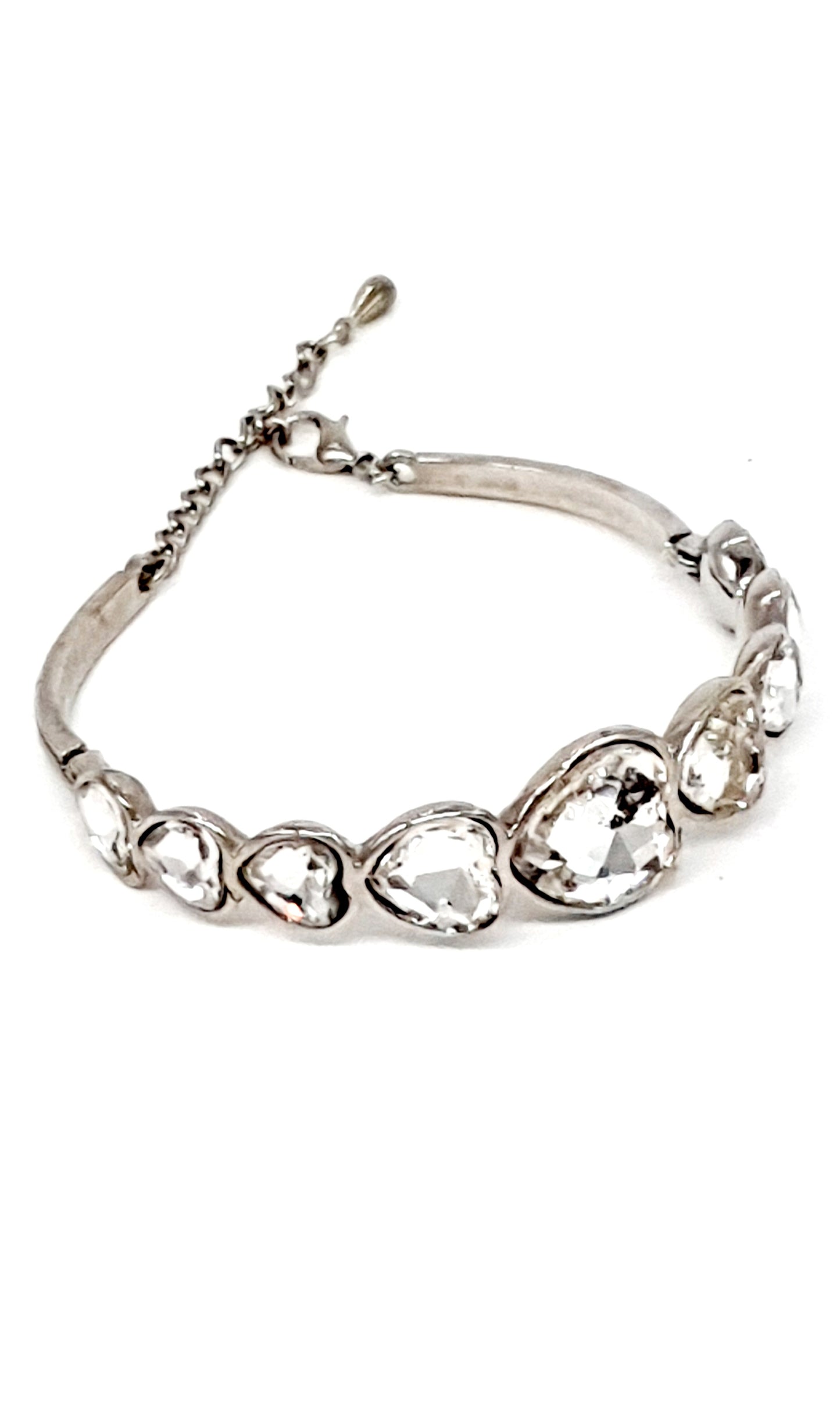 Elegant Silver-Plated Austrian Crystal Hearts Bracelet with 2-Inch Extender