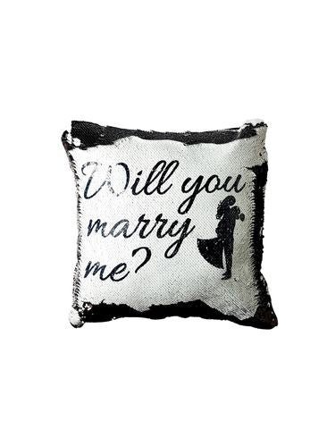 Valentines Will You Marry Me Reversible Sequin Cushion