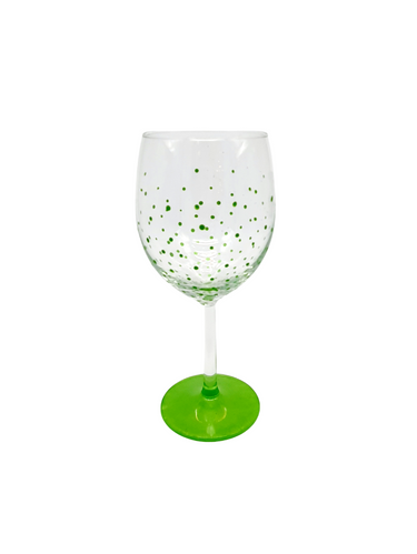 Hand Painted Green Polka Dot Wine Glass
