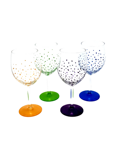 Hand Painted Blue Polka Dot Wine Glass