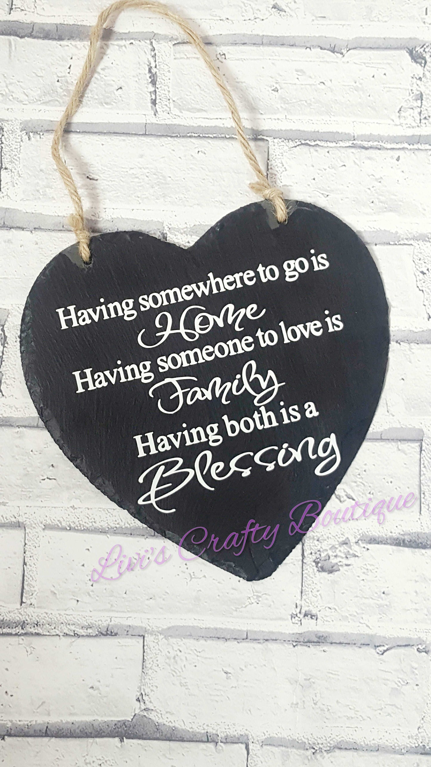 Large Family Heart Slate Wall Plaque