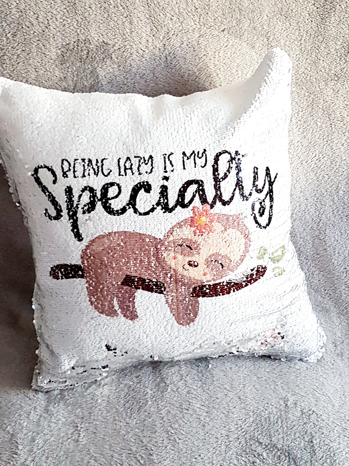 Sleepy Sloth Reversible Sequin Cushion