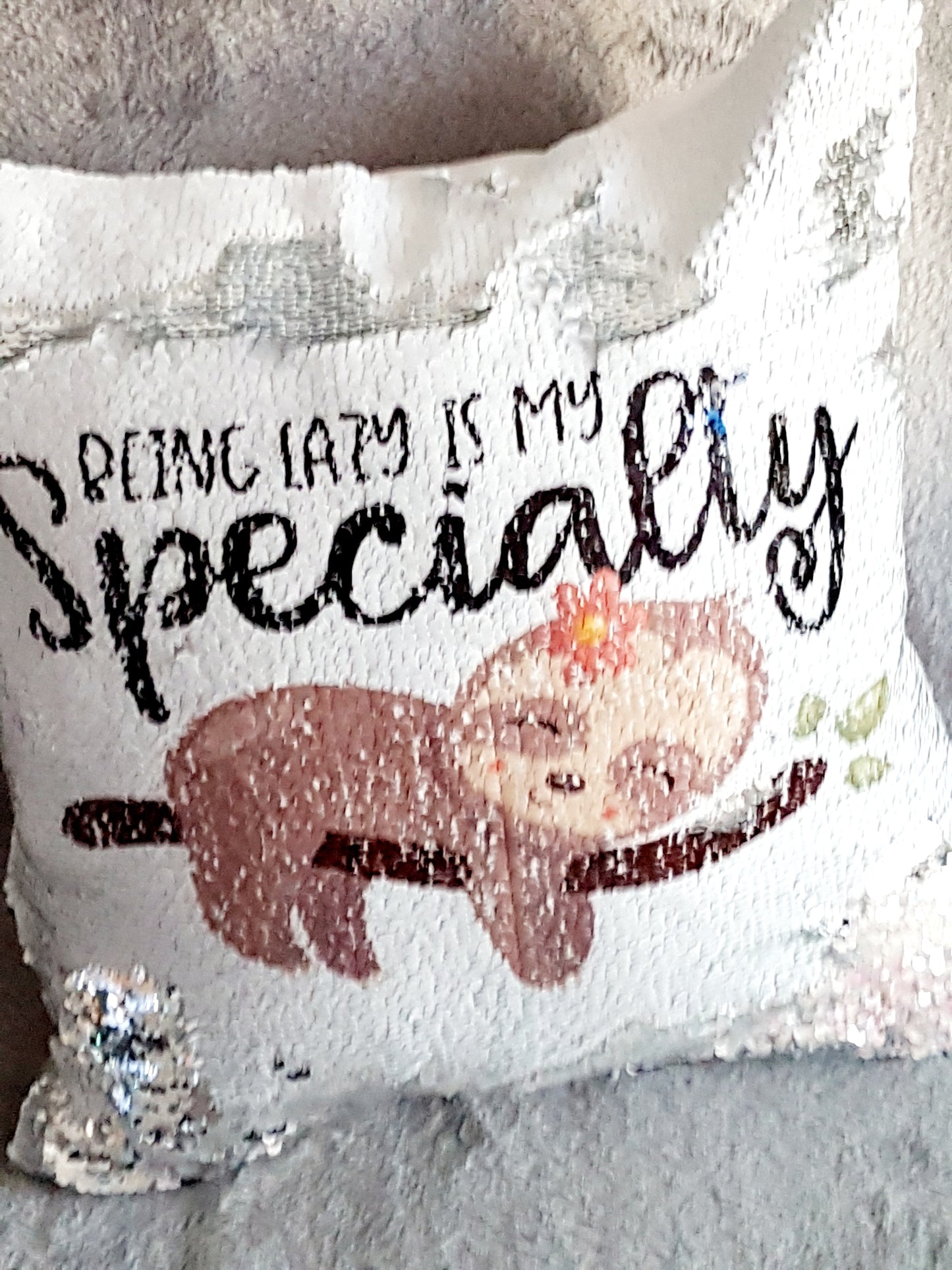 Sleepy Sloth Reversible Sequin Cushion