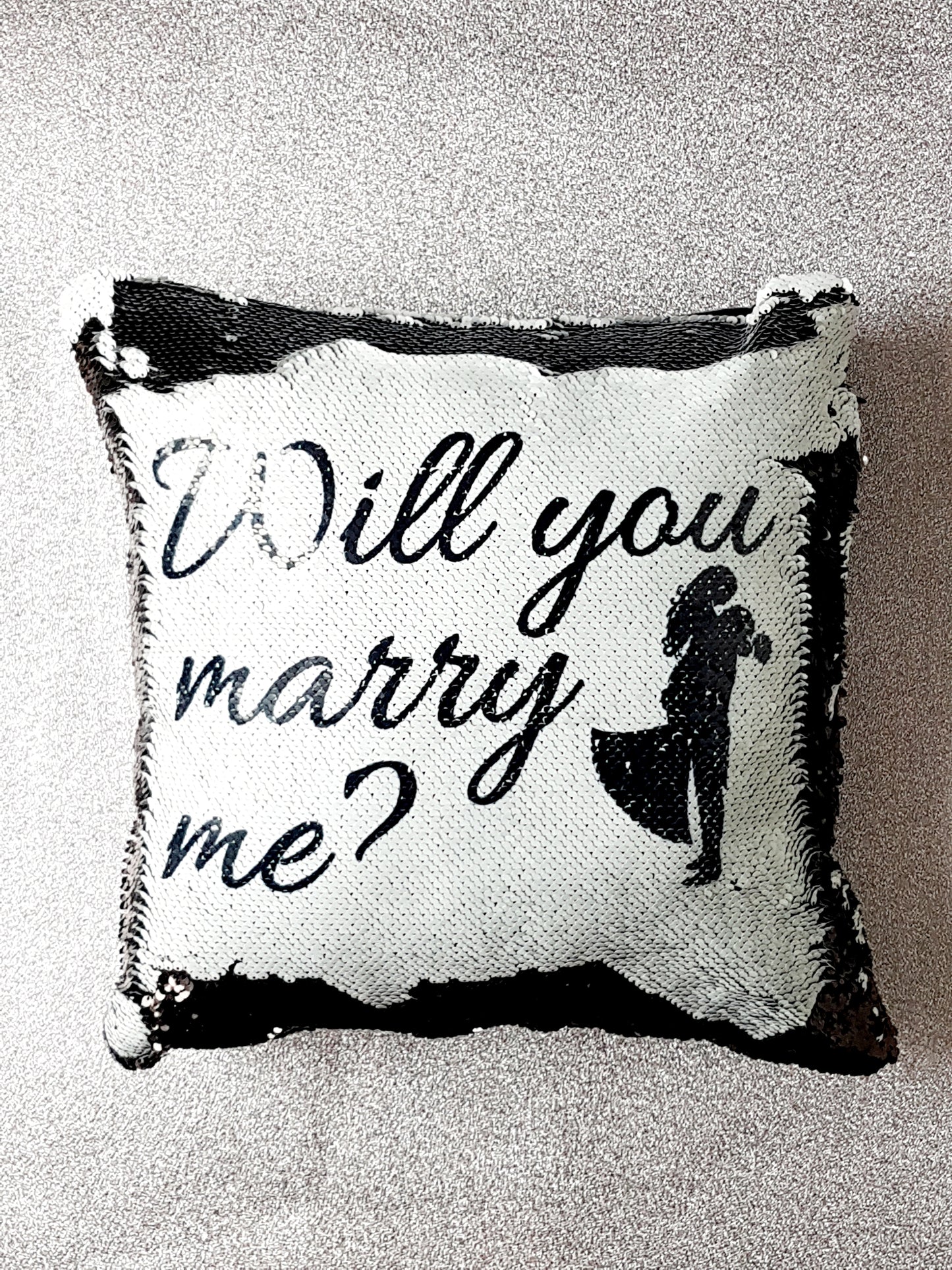 Valentines Will You Marry Me Reversible Sequin Cushion
