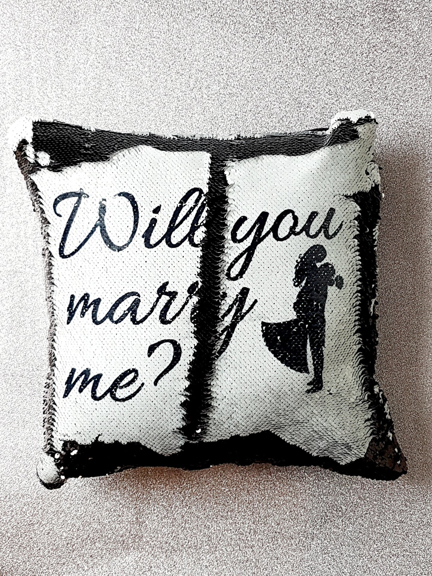 Valentines Will You Marry Me Reversible Sequin Cushion
