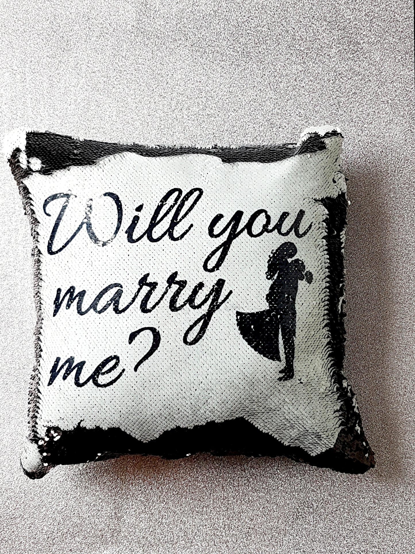Valentines Will You Marry Me Reversible Sequin Cushion