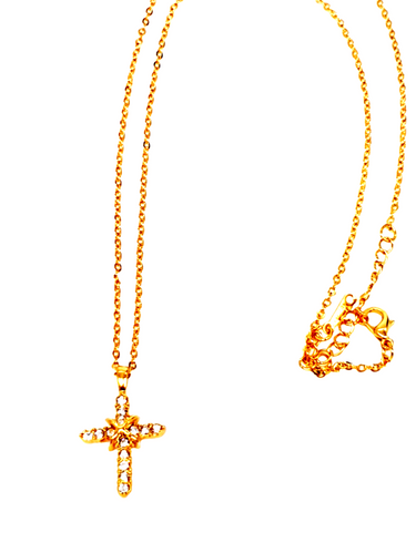 Exquisite 18ct Gold-Filled Rhinestone Encrusted Cross Necklace