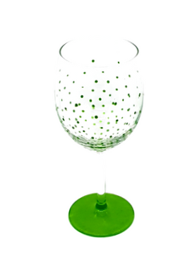 Hand Painted Green Polka Dot Wine Glass