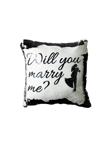 Valentines Will You Marry Me Reversible Sequin Cushion