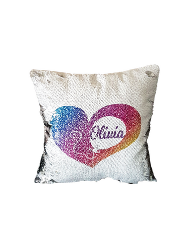 Personalised Rainbow Heart Reversible Sequin Cushion