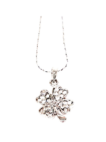 Dazzling White Gold Filled Rhinestone Four Leaf Clover Pendant Necklace
