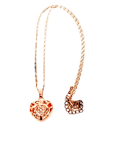 Gold-Plated Caged Rhinestone Heart Necklace - Elegance Redefined