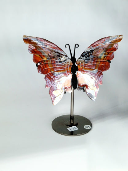 Hand-Carved Mexican Crazy Lace Agate Wings on Butterfly Stand