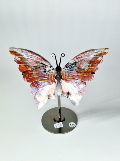 Hand-Carved Mexican Crazy Lace Agate Wings on Butterfly Stand
