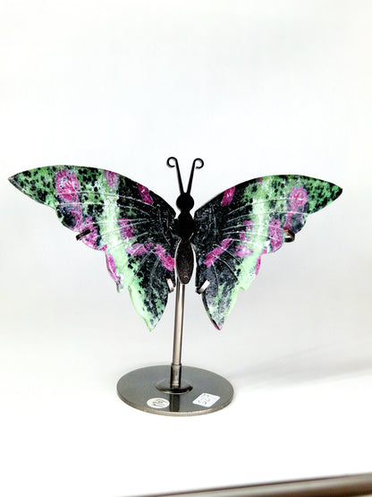 Hand-Carved Ruby and Zoisite Wings on Butterfly Stand
