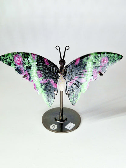 Hand-Carved Ruby and Zoisite Wings on Butterfly Stand