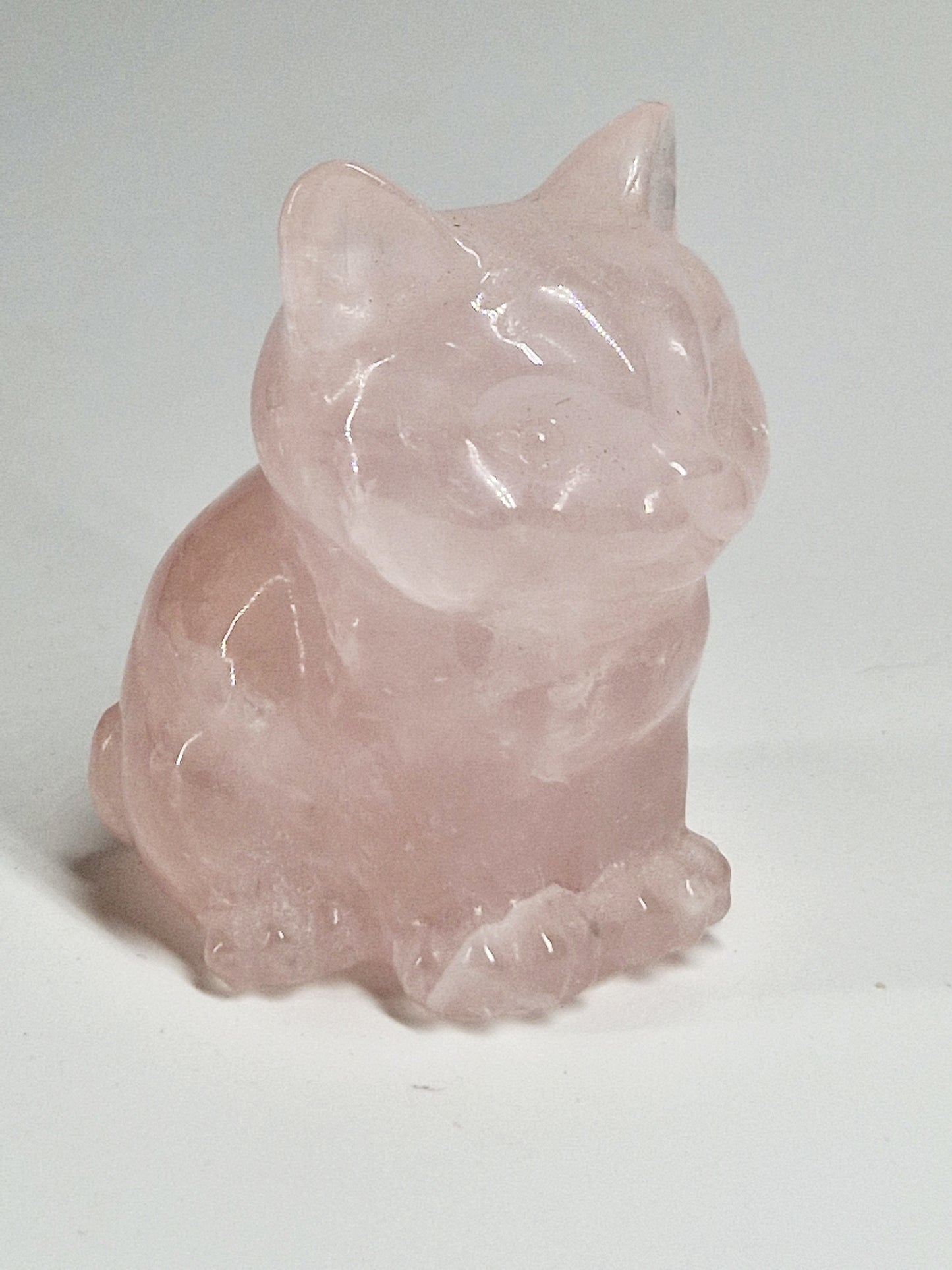 Carved Rose Quartz Cat