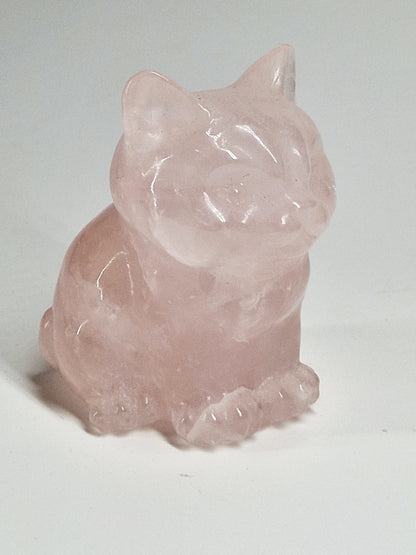 Carved Rose Quartz Cat