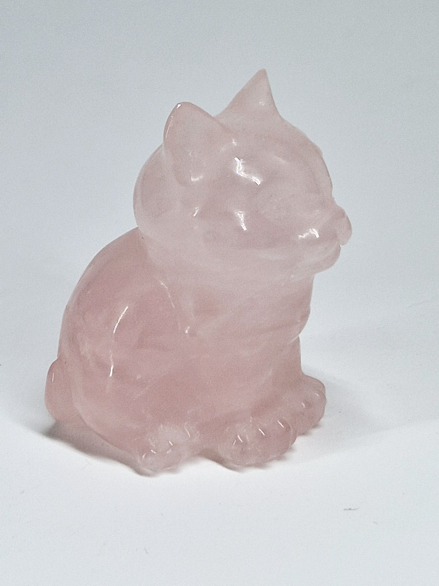 Carved Rose Quartz Cat