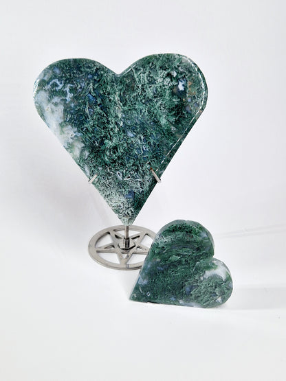 Green &amp; Blue Moss Agate Carved Hearts – A Symbol of Growth and Serenity