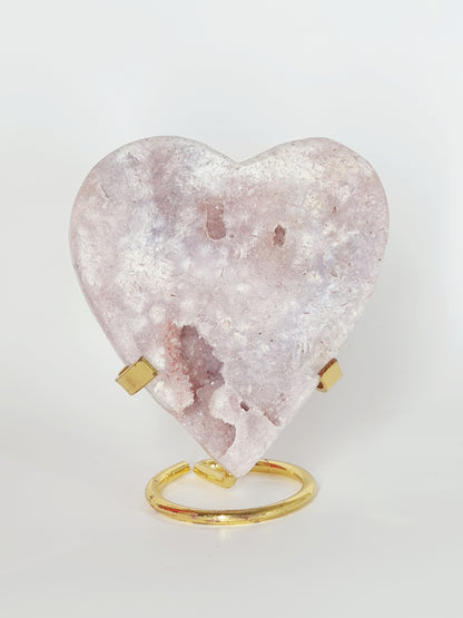 Large Hand-Carved Pink Amethyst Heart On Stand