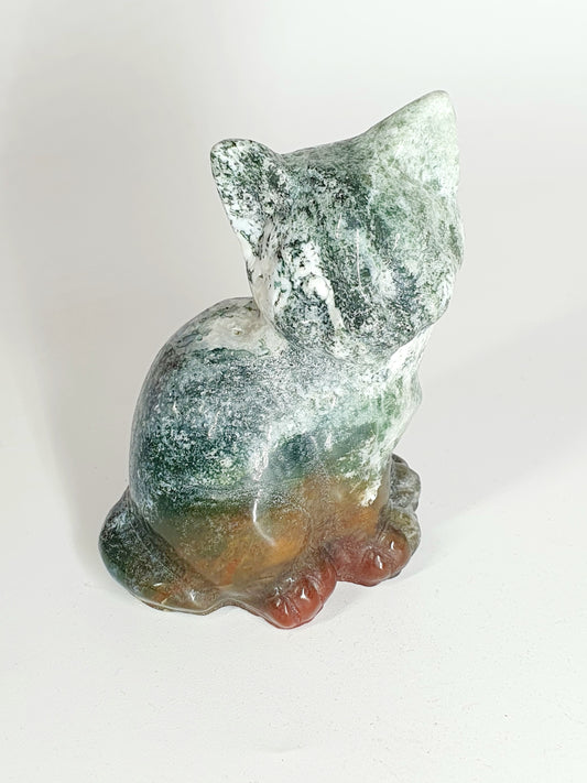 Carved Ocean Jasper Cat Figurine