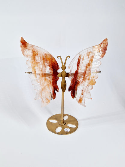 Fire Quartz Butterfly Wings on Stand – Hand-Carved Crystal Décor
