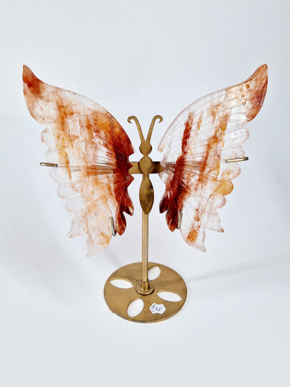 Fire Quartz Butterfly Wings on Stand – Hand-Carved Crystal Décor