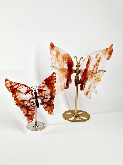 Fire Quartz Butterfly Wings on Stand – Hand-Carved Crystal Décor