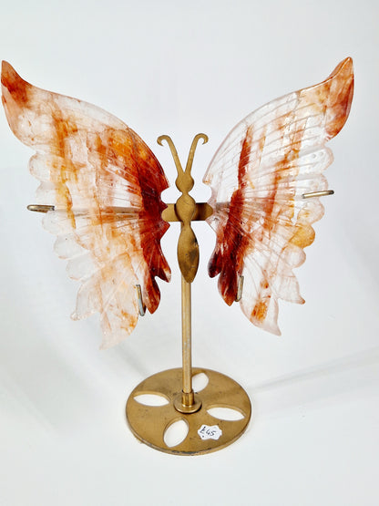Fire Quartz Butterfly Wings on Stand – Hand-Carved Crystal Décor