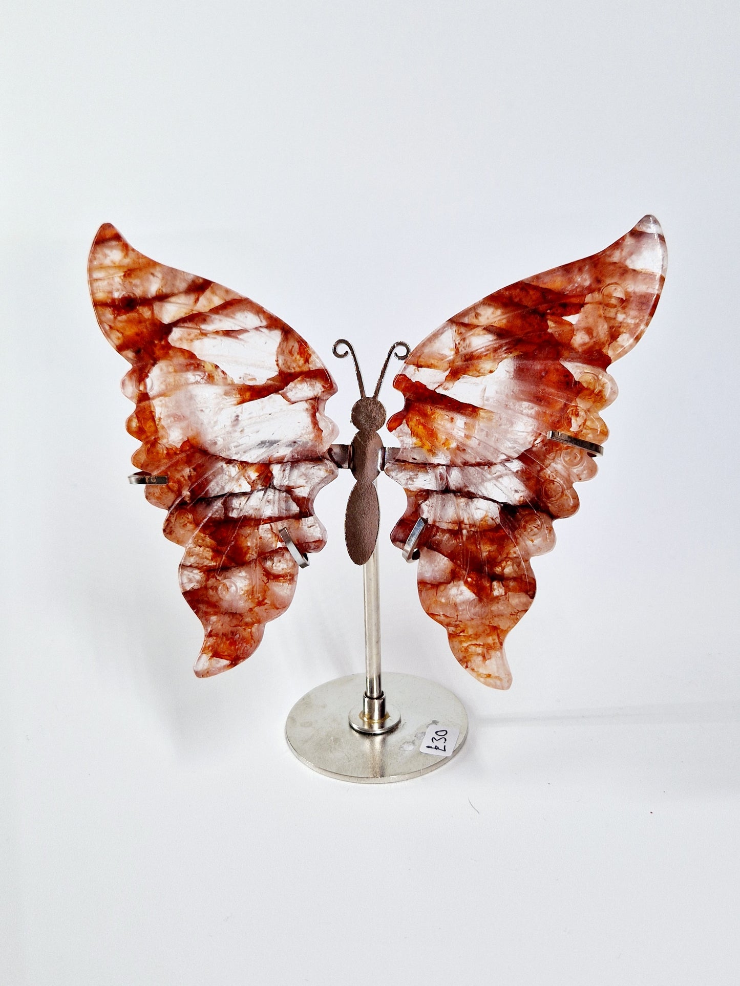 Fire Quartz Butterfly Wings on Stand – Hand-Carved Crystal Décor