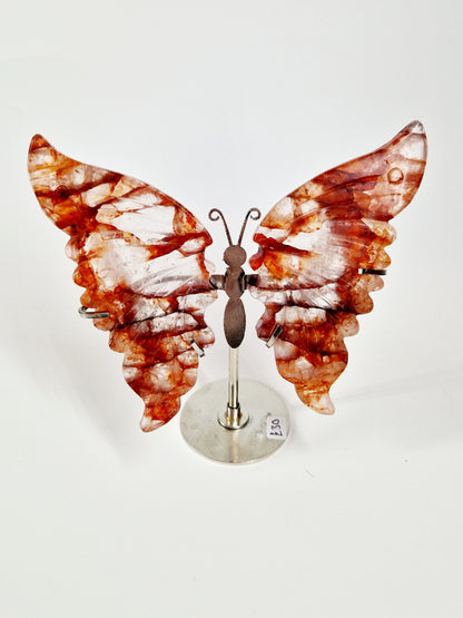 Fire Quartz Butterfly Wings on Stand – Hand-Carved Crystal Décor