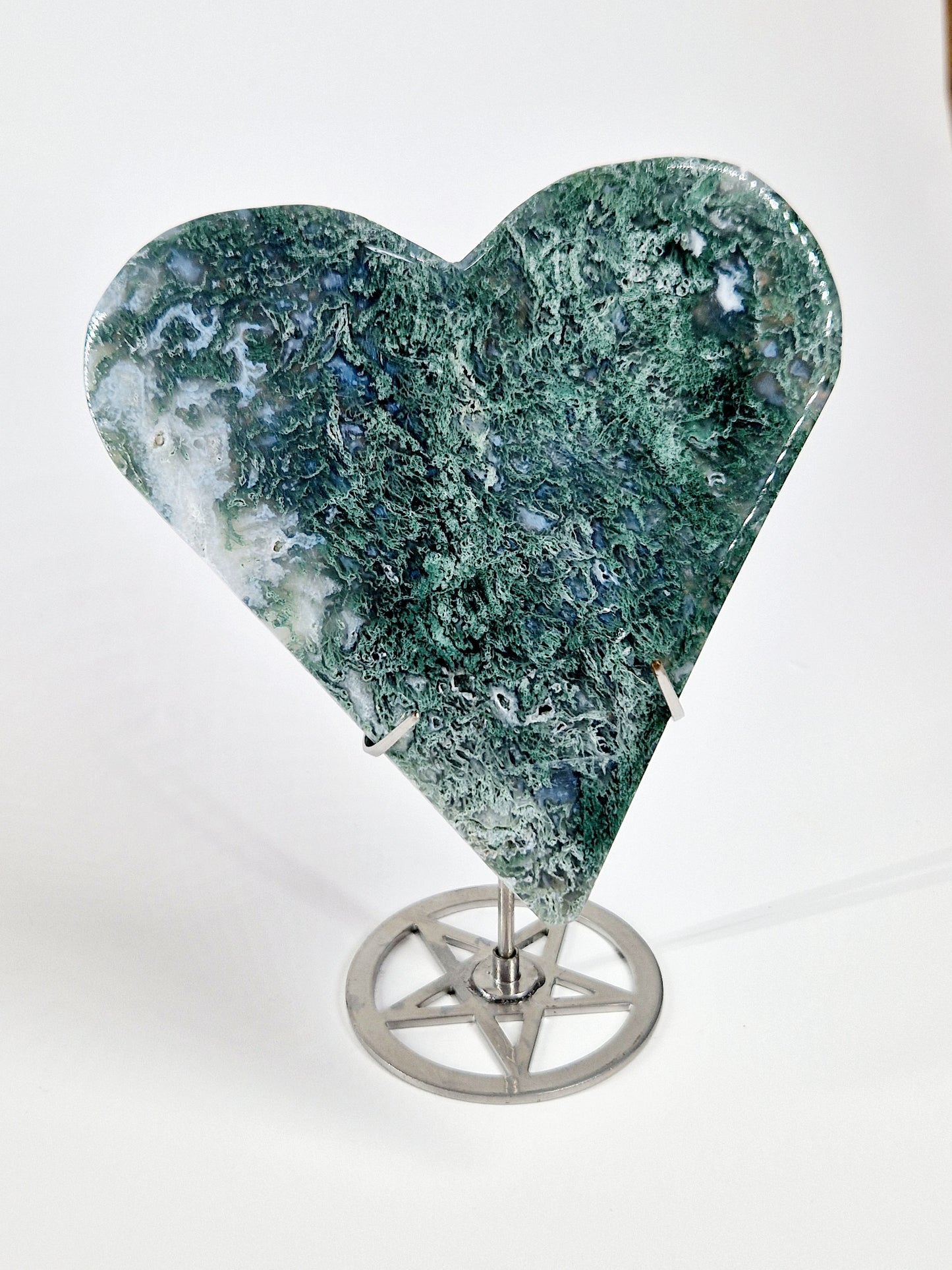 Green &amp; Blue Moss Agate Carved Hearts – A Symbol of Growth and Serenity