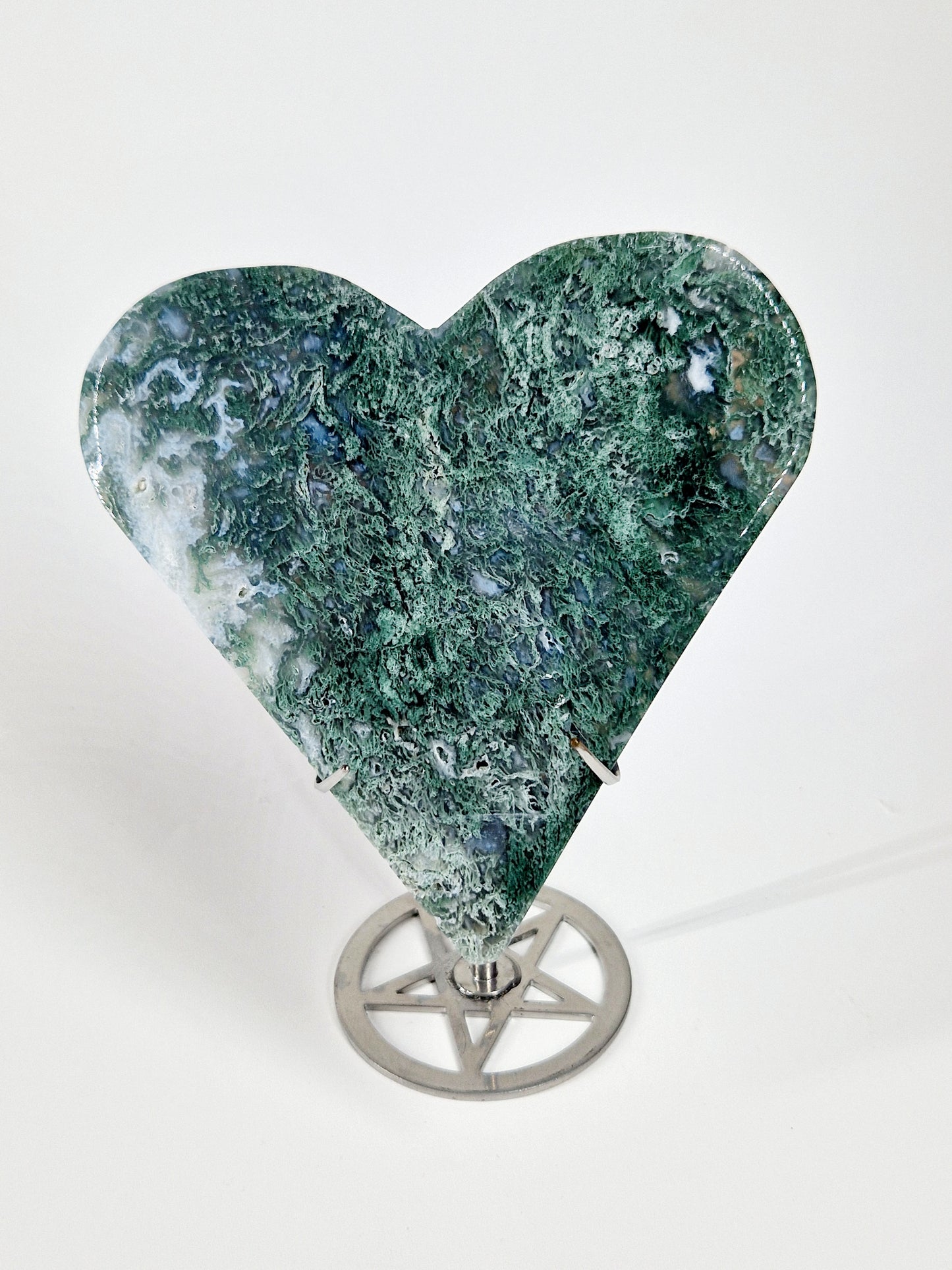 Green &amp; Blue Moss Agate Carved Hearts – A Symbol of Growth and Serenity