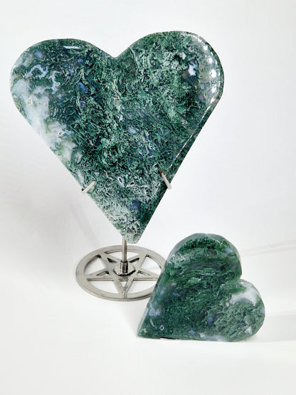 Green &amp; Blue Moss Agate Carved Hearts – A Symbol of Growth and Serenity