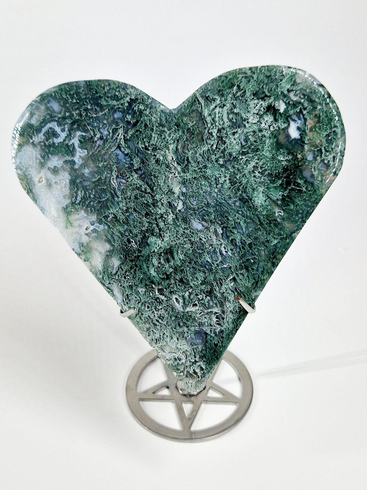 Green &amp; Blue Moss Agate Carved Hearts – A Symbol of Growth and Serenity