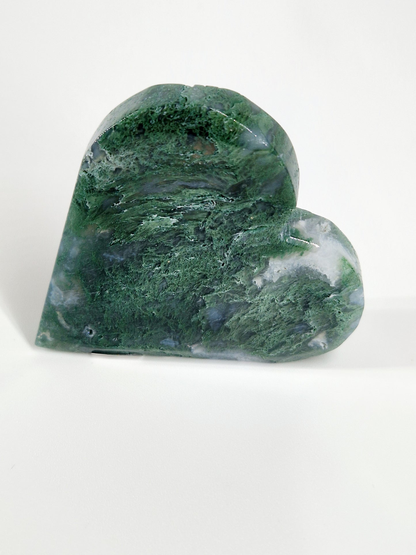 Green &amp; Blue Moss Agate Carved Hearts – A Symbol of Growth and Serenity