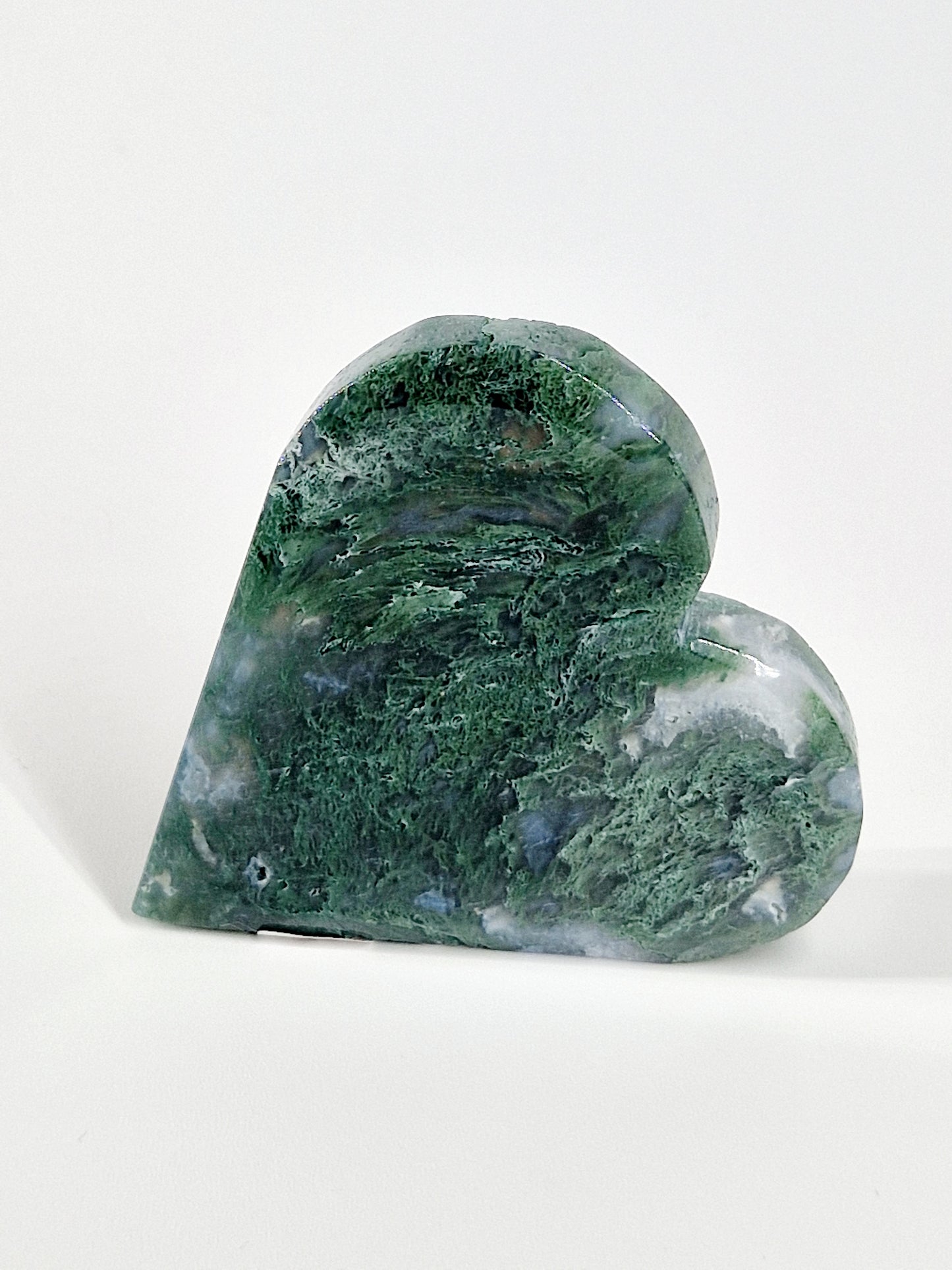 Green &amp; Blue Moss Agate Carved Hearts – A Symbol of Growth and Serenity